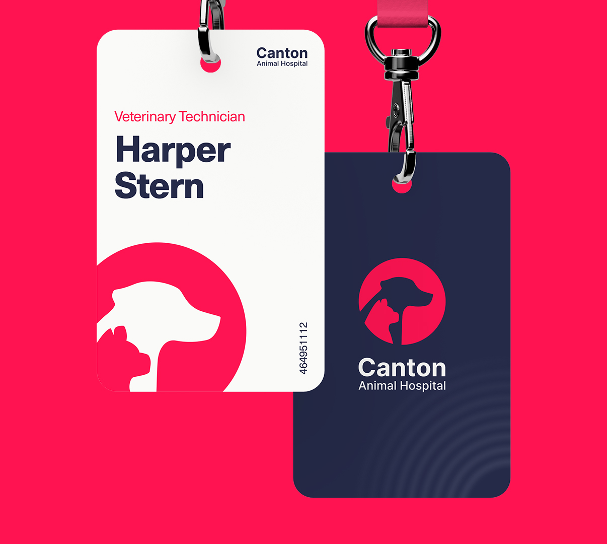 Brand identity and design by Vista Technologies for Canton Animal Hospital. Featuring staff ID badges